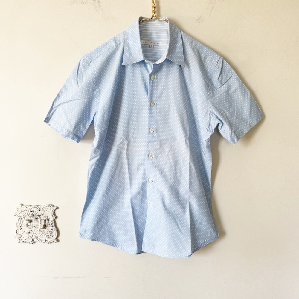 Parke & Ronen Light Blue Polka Dot Shirt Sleeve Button Down Shirt S